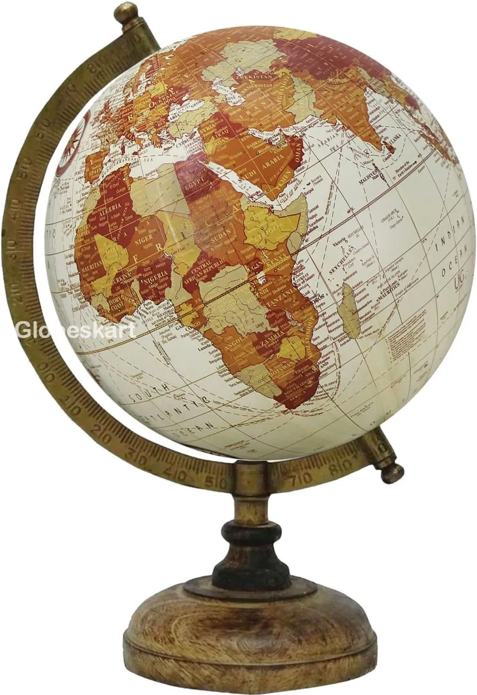 Samyuktha Educational/Antique Globe with Brass Antique Arc and Wooden Base/World Globe/Home Decor/Office Decor/Gift Item / 8 inches (Cream Multi Red)