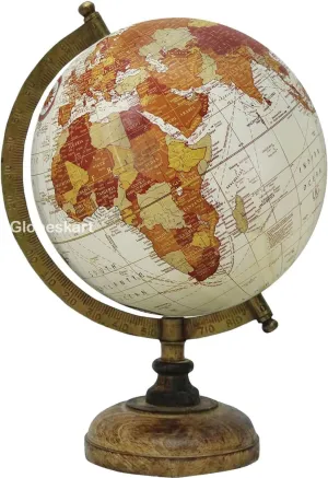 Samyuktha Educational/Antique Globe with Brass Antique Arc and Wooden Base/World Globe/Home Decor/Office Decor/Gift Item / 8 inches (Cream Multi Red)