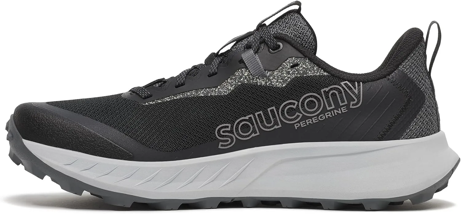 Saucony Men's Peregrine 15 Sneaker, Black/Shadow, Wide