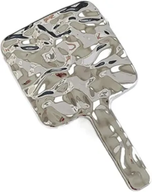 Simple Handle Mirror Female Silver Square Portable Makeup Mirror Handheld Makeup Mirror Small Mirror Silver Square Makeup Mirror Simple and Portable (Size : L)