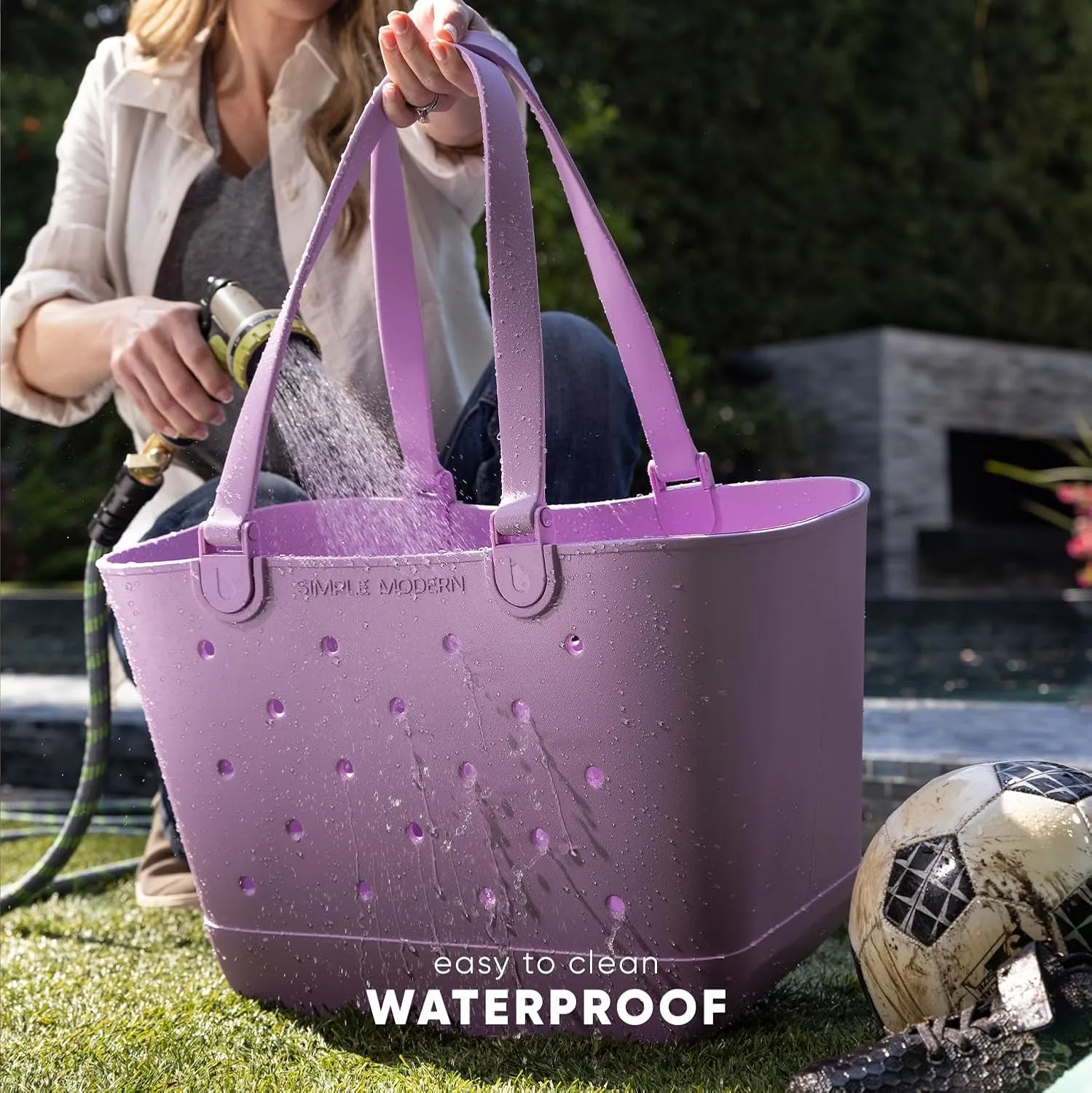 Simple Modern Extra-Large Beach Bag | Waterproof Getaway Rubber Tote with Zipper Pocket for Travel, Pool, Boat, Groceries, Sports | Supersonic Blue