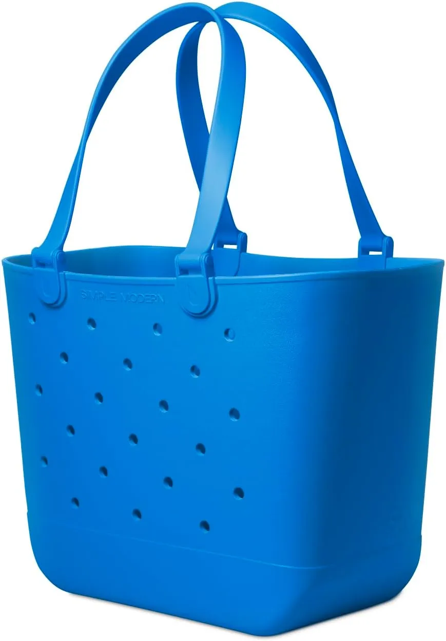 Simple Modern Extra-Large Beach Bag | Waterproof Getaway Rubber Tote with Zipper Pocket for Travel, Pool, Boat, Groceries, Sports | Supersonic Blue