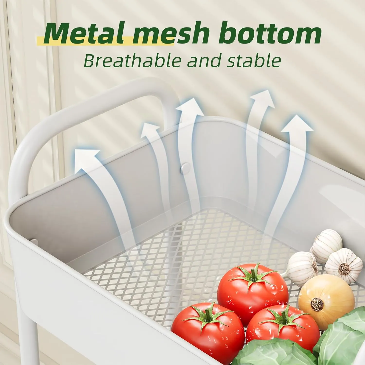 Simple Trending 3 Tier Metal Cart on Wheels, Heavy Duty Rolling Storage Cart for Kitchen to Organize Books Snacks Tools, White