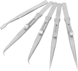 Stainless Steel Tweezers Set High Accuracy Curved Straight Flat Tweezer Set for Electronics Jewelry Making Soldering for Repair Work