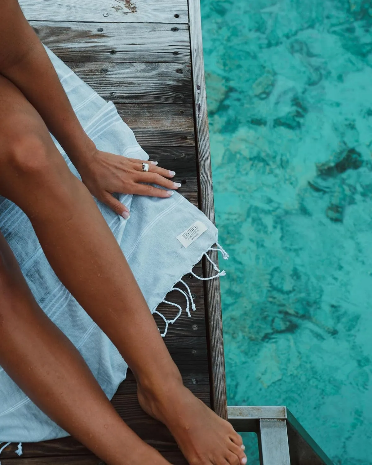 Teema Large Turkish Beach Towel - 100% Turkish Cotton - Sand Free - Fast Drying - Versatile and Multi-Use - The Simple (Stone)