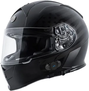 Torc T14B Bluetooth Integrated Mako Full Face Helmet with Flag Graphic (Flat Black, XX-Large)