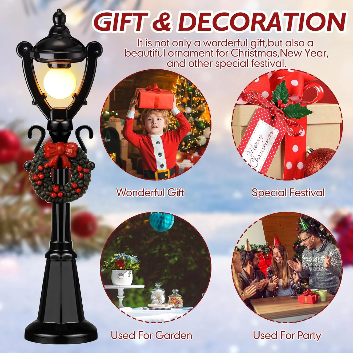 Treela Mini Street Light Models Christmas Gas Miniature Street Lamp Models Christmas Village Sets Decorative Doll Lamp Post for DIY Pathway Micro Landscape Garden Accessories (Simple,12 Pcs)