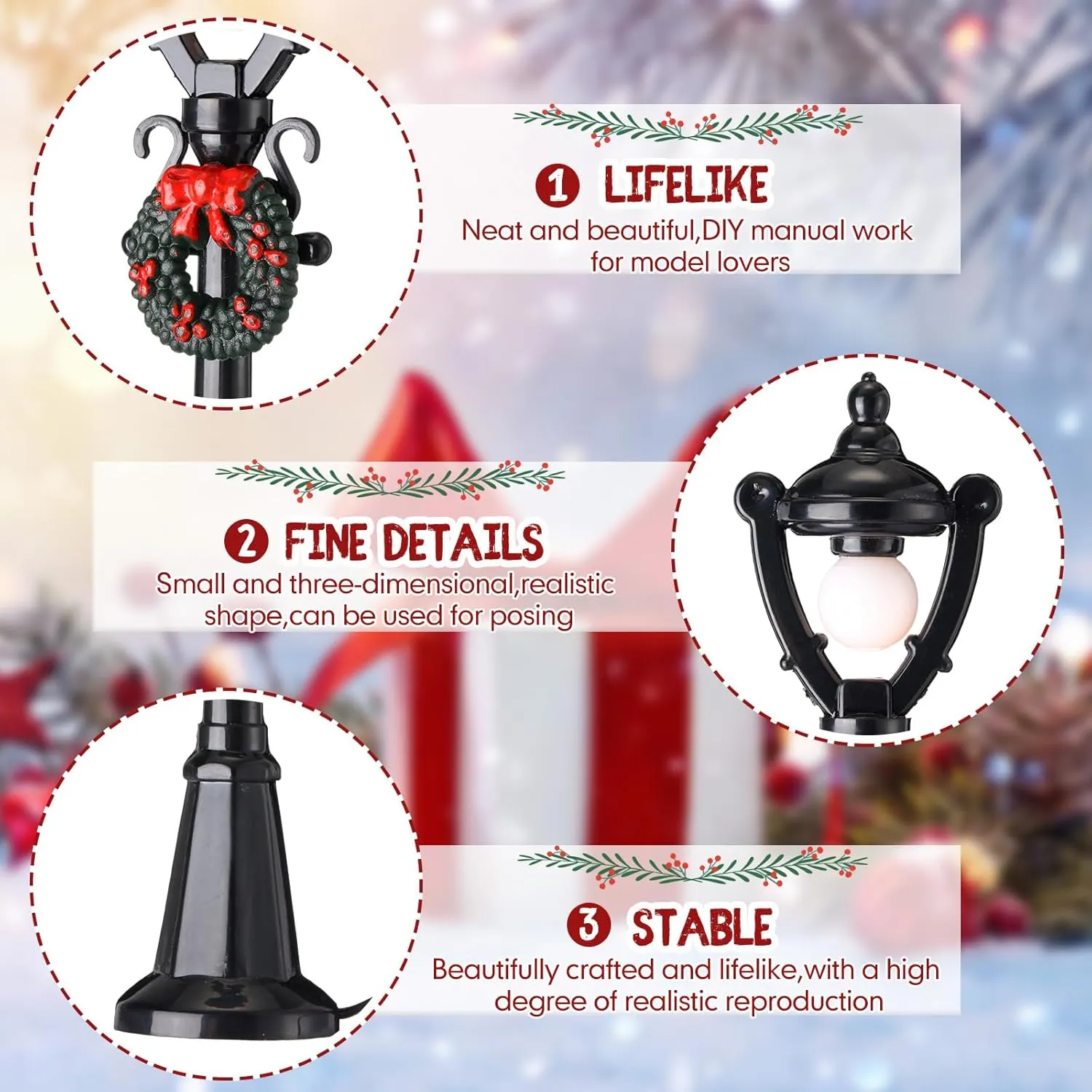 Treela Mini Street Light Models Christmas Gas Miniature Street Lamp Models Christmas Village Sets Decorative Doll Lamp Post for DIY Pathway Micro Landscape Garden Accessories (Simple,12 Pcs)