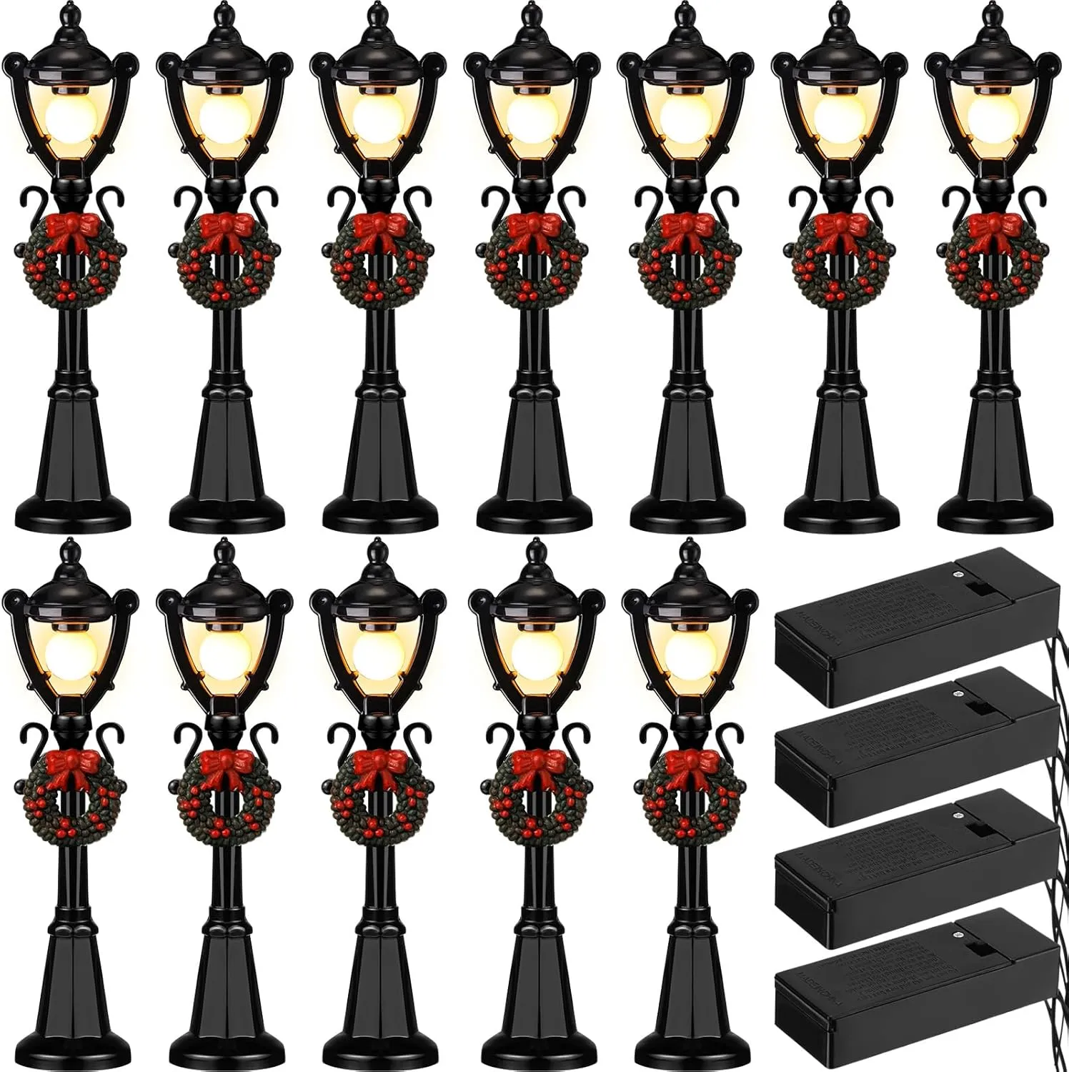 Treela Mini Street Light Models Christmas Gas Miniature Street Lamp Models Christmas Village Sets Decorative Doll Lamp Post for DIY Pathway Micro Landscape Garden Accessories (Simple,12 Pcs)