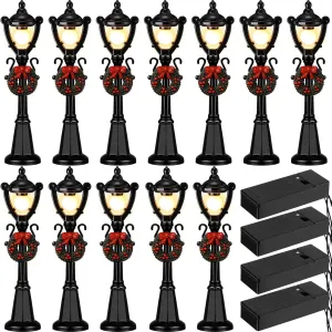 Treela Mini Street Light Models Christmas Gas Miniature Street Lamp Models Christmas Village Sets Decorative Doll Lamp Post for DIY Pathway Micro Landscape Garden Accessories (Simple,12 Pcs)