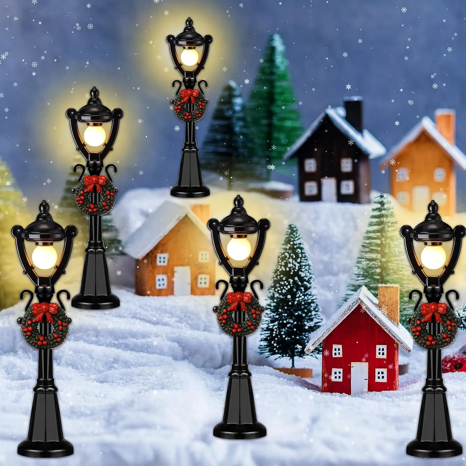 Treela Mini Street Light Models Christmas Gas Miniature Street Lamp Models Christmas Village Sets Decorative Doll Lamp Post for DIY Pathway Micro Landscape Garden Accessories (Simple,12 Pcs)