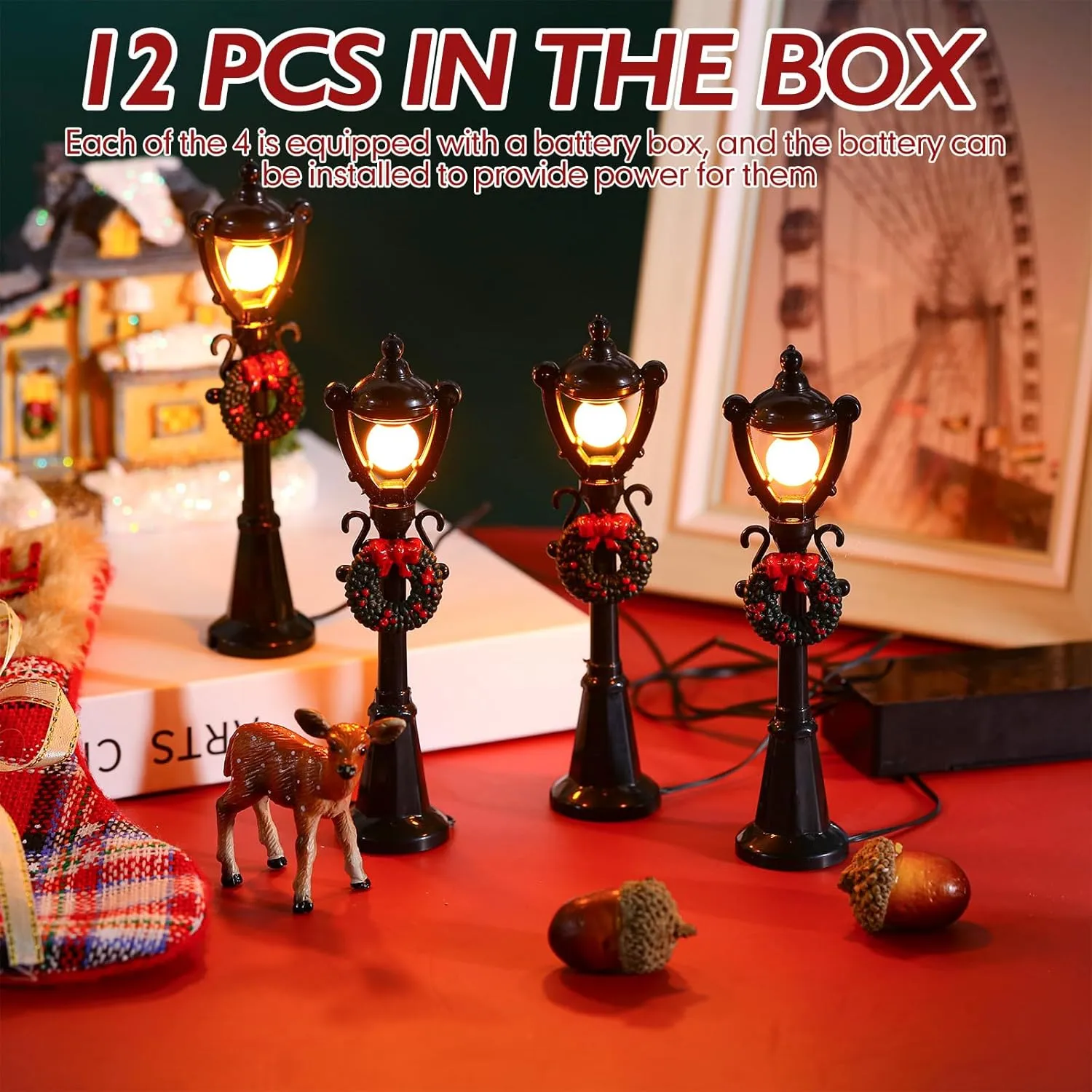 Treela Mini Street Light Models Christmas Gas Miniature Street Lamp Models Christmas Village Sets Decorative Doll Lamp Post for DIY Pathway Micro Landscape Garden Accessories (Simple,12 Pcs)