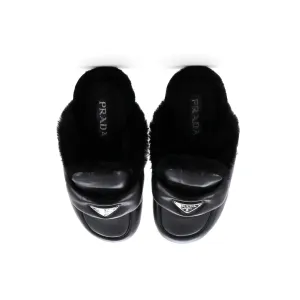 Triangle Logo Mule Sandals Padded Leather with Shearling