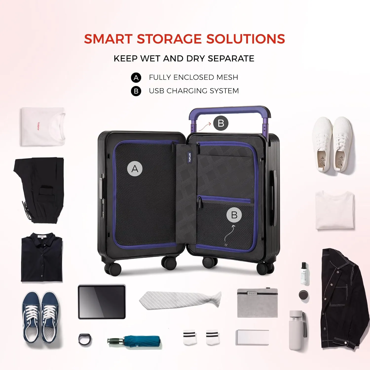 TUPLUS Suitcase ABS Hard Shell Luggage with 4 Spinner Wheels Hold Check in Travel Case, Balance Series
