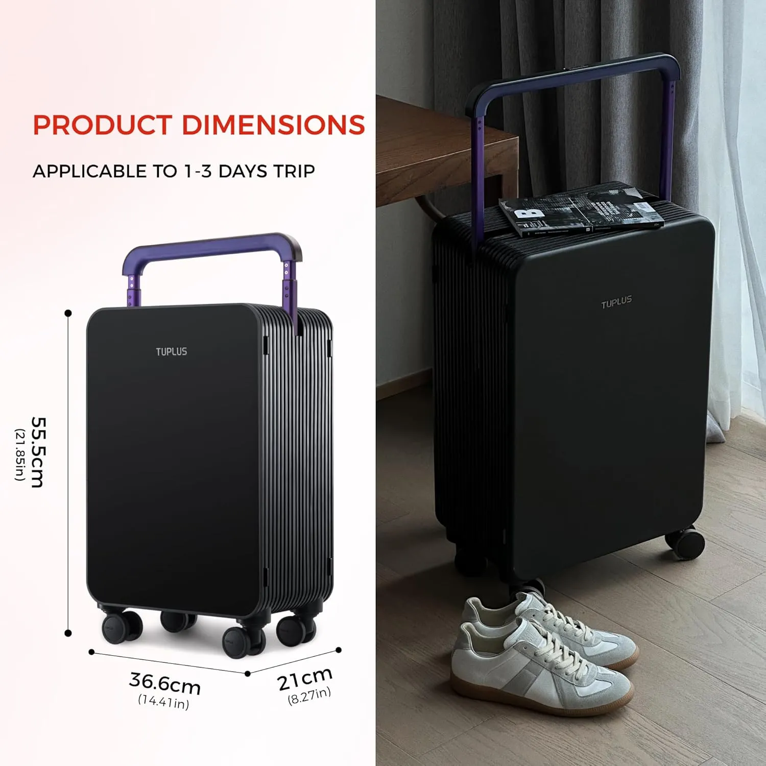 TUPLUS Suitcase ABS Hard Shell Luggage with 4 Spinner Wheels Hold Check in Travel Case, Balance Series