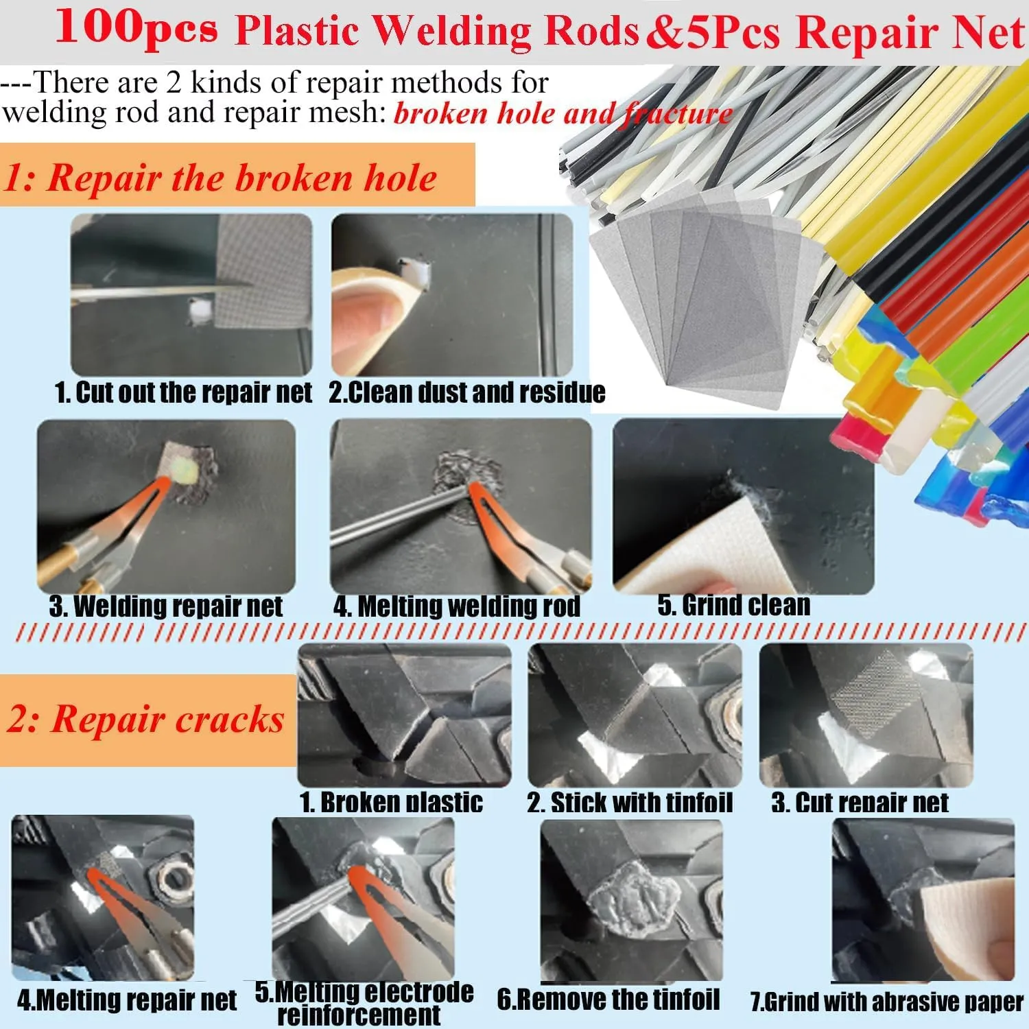 Upgraded 220W Plastic Welder,2 in 1 Plastic Welding Kit 1000PCS Hot Stapler Plastic Repair Kit With 100PCS Plastic Welding Rods and 6 Types Staples For Most Plastic Car Bumper Repair Kit