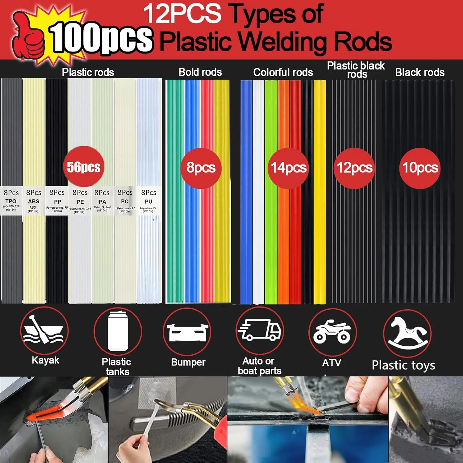 Upgraded 220W Plastic Welder,2 in 1 Plastic Welding Kit 1000PCS Hot Stapler Plastic Repair Kit With 100PCS Plastic Welding Rods and 6 Types Staples For Most Plastic Car Bumper Repair Kit