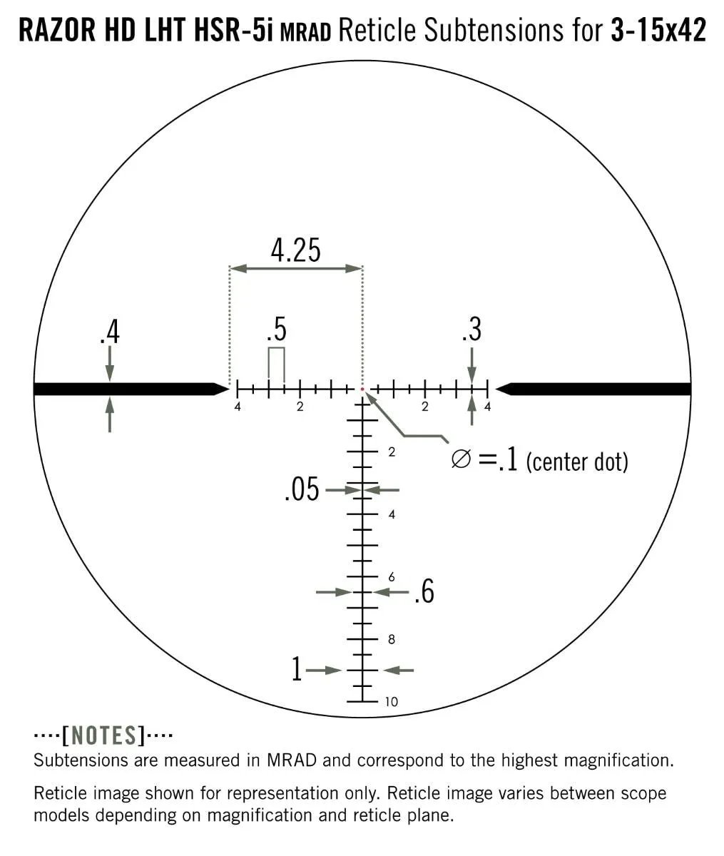 Vortex Optics Razor HD LHT 3-15x42 SFP Riflescope HSR-5i (MRAD) Reticle, 30 mm Tube