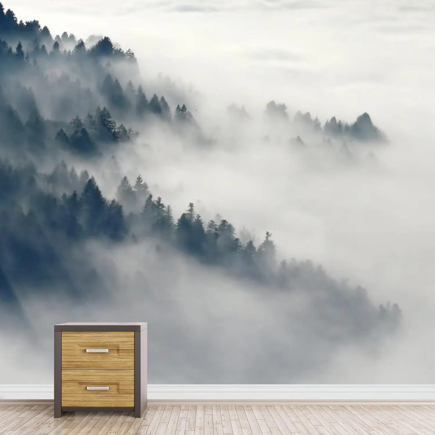 wall26 Removable Wall Sticker/Wall Mural Misty Mountain Forest Range Nature Wilderness Photography Realism Rustic Landscape Global Zen Scenery for Living Room, Bedroom, Office - 66x96 inches
