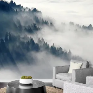 wall26 Removable Wall Sticker/Wall Mural Misty Mountain Forest Range Nature Wilderness Photography Realism Rustic Landscape Global Zen Scenery for Living Room, Bedroom, Office - 66x96 inches