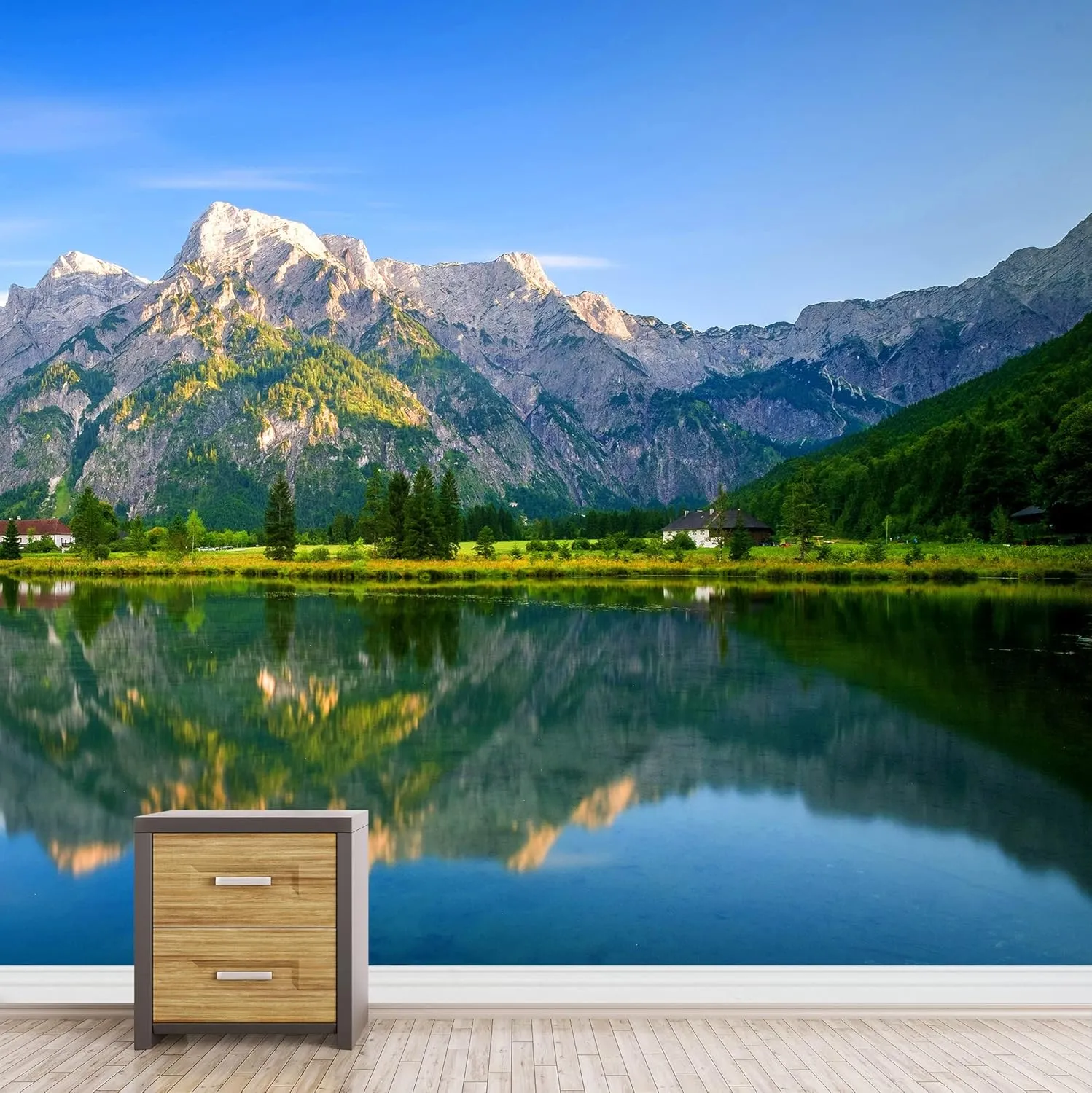 wall26 Removable Wall Sticker/Wall Mural Mountain Range Scenic Lake Reflection Nature Wilderness Photography Realism Rustic Landscape Decorative Global Zen for Living Room, Bedroom, Office - 66"x96"