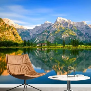 wall26 Removable Wall Sticker/Wall Mural Mountain Range Scenic Lake Reflection Nature Wilderness Photography Realism Rustic Landscape Decorative Global Zen for Living Room, Bedroom, Office - 66"x96"