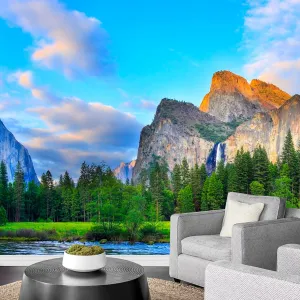 wall26 Removable Wall Sticker/Wall Mural Scenic Pastel Sky Mountain Range Forest Nature Wilderness Photography Realism Rustic Landscape Decorative Global for Living Room, Bedroom, Office - 66"x96"