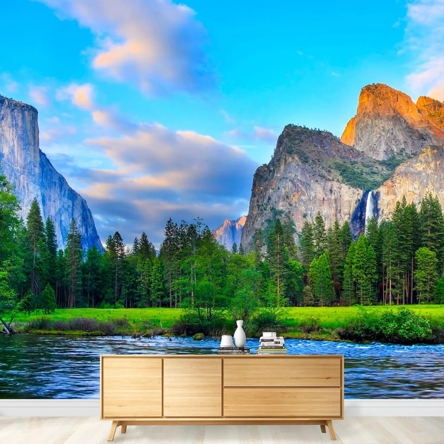 wall26 Removable Wall Sticker/Wall Mural Scenic Pastel Sky Mountain Range Forest Nature Wilderness Photography Realism Rustic Landscape Decorative Global for Living Room, Bedroom, Office - 66"x96"
