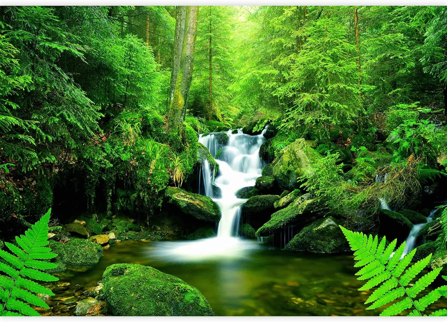 wall26 Removable Wall Sticker/Wall Mural Tropical Green Rainforest Jungle Waterfall Nature Wilderness Photography Realism Landscape Multicolor for Living Room, Bedroom, Office - 100x144 inches