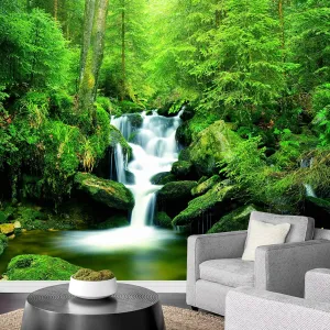 wall26 Removable Wall Sticker/Wall Mural Tropical Green Rainforest Jungle Waterfall Nature Wilderness Photography Realism Landscape Multicolor for Living Room, Bedroom, Office - 100x144 inches