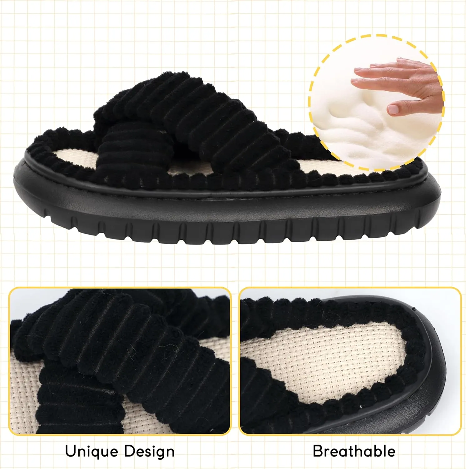 Women Summer Slippers Open Toe Bow Shoes Memory Foam House Slippers Rubber Sole Sandal Indoor Outdoor Birthday Christmas Gifts