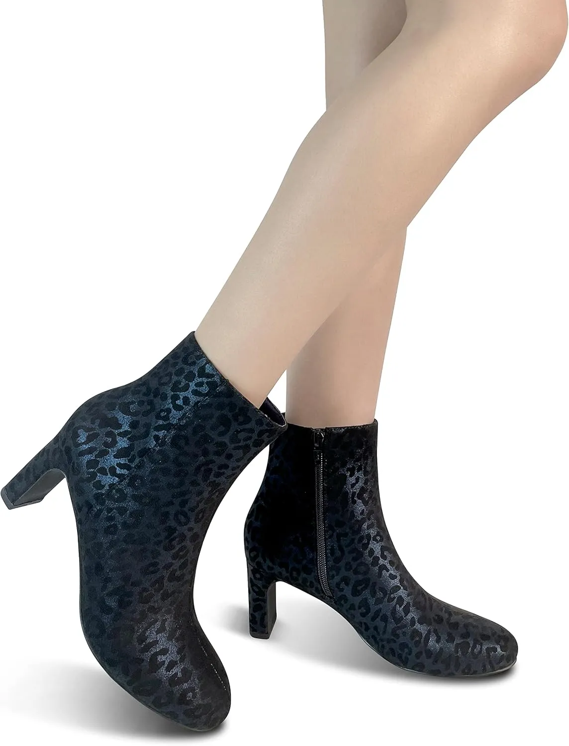 Women‘s Ankle Boots Chunky Mid Heel Booties Side Zipper Pointed Toe Short Boots