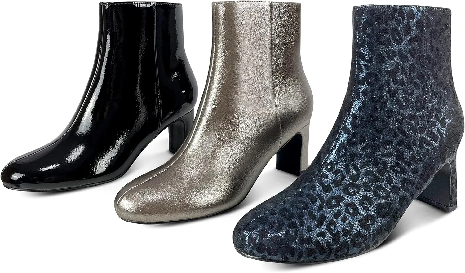 Women‘s Ankle Boots Chunky Mid Heel Booties Side Zipper Pointed Toe Short Boots