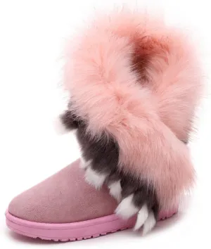 Women's Faux Fur Winter Snow Boot Suede Furry Fluffy Short Ankle Boots Warm Comfortable Outdoor Flat Mid-Calf Boots
