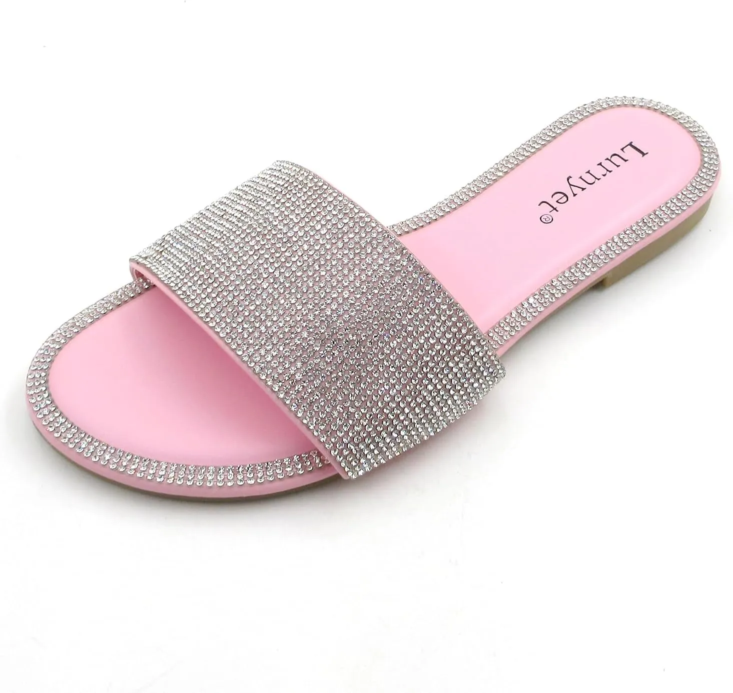 Women's Glitter Shiny Slide Sandals Fashion Round Toe Slip on Bling Slippers Size 6-10