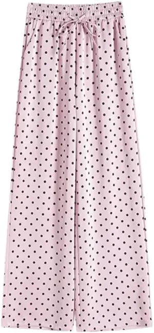 Women's Retro Printed Polka Dot Satin Pants Simple Straight Loose Pants