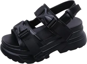 Women's Summer Ankle Strap Fashion Platform Walking Sandals Open Toe Comfortable Non-Slip Buckle Chunky Sports Sandals for Party Daily Casual