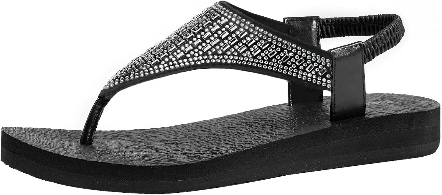 Women's Yoga Mat Flat Sling Sandals Slingback Rhinestone Flip Flops Sandal
