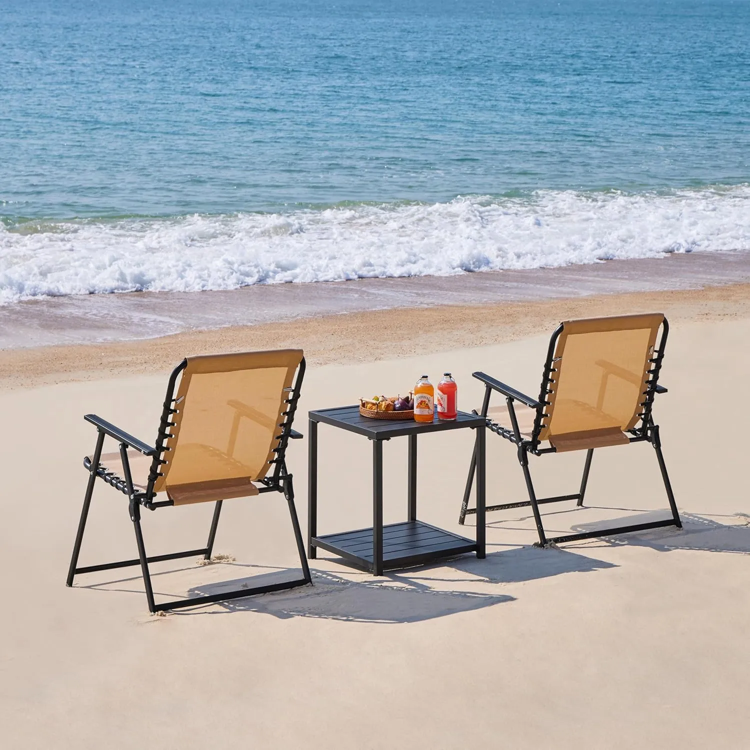 Yaheetech Patio Dining Chairs Set of 2 with Armrests and Backrests, Outdoor Texteline Folding Chairs All Weather for Garden, Lawn, Porch and Backyard, Beige