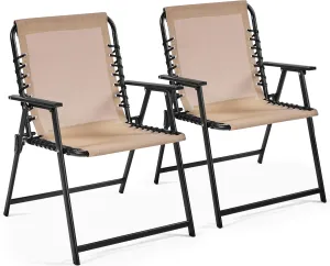 Yaheetech Patio Dining Chairs Set of 2 with Armrests and Backrests, Outdoor Texteline Folding Chairs All Weather for Garden, Lawn, Porch and Backyard, Beige