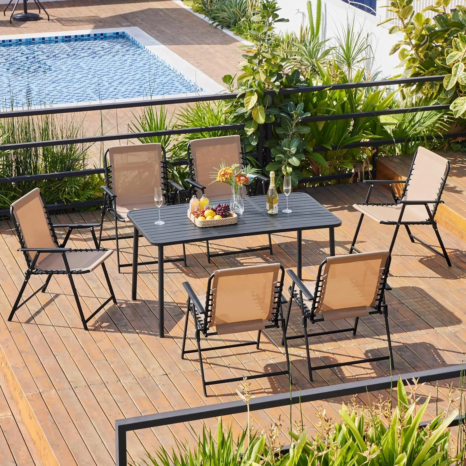 Yaheetech Patio Dining Chairs Set of 2 with Armrests and Backrests, Outdoor Texteline Folding Chairs All Weather for Garden, Lawn, Porch and Backyard, Beige