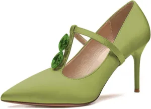 YDN Women Crystal Decoration Slip On Pumps Fashion Pointed Toe T-Strap Stiletto High Heels Dress Party Wedding Shoes Size 4-15 US