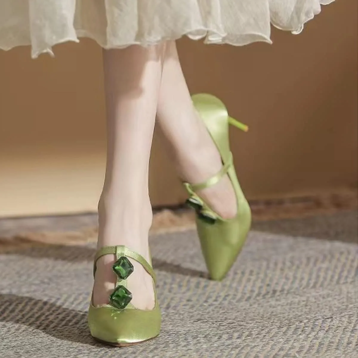 YDN Women Crystal Decoration Slip On Pumps Fashion Pointed Toe T-Strap Stiletto High Heels Dress Party Wedding Shoes Size 4-15 US