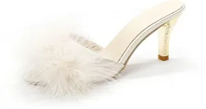 YIBLBOX Women's Round Toe Sandal Fluffy Feather Sexy Slippers Kitten Heeled Slippers (Pink, Adult, Women, 10, Numeric, US Footwear Size System, Medium)