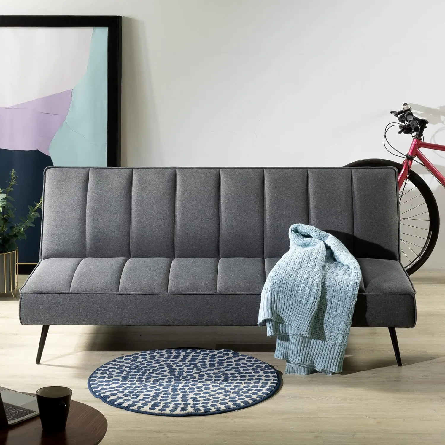 Zinus Quinn Convertible Sofa Bed, 2 in 1 Folding Sofa, Dark Grey Fabric, Full Size, 66.1 x 33.1 x 15 inches, Modern Style, Living Room, Guest Home Office