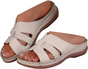 ZSpzx Women Wedge Sandals 2025,Fashion Cute Arch Support Slip-On Beach Vacation Slippers Summer Breathable Comfortable Ladies Dress Soft Cushion Non-Slip Walking Footwear Indoor/Outdoor Peep Toe